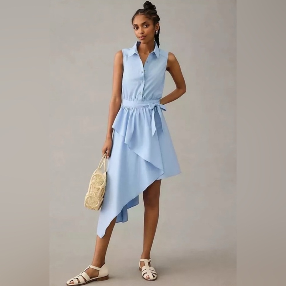 Anthropologie Light Blue Sleeveless High-Low Shirt Dress